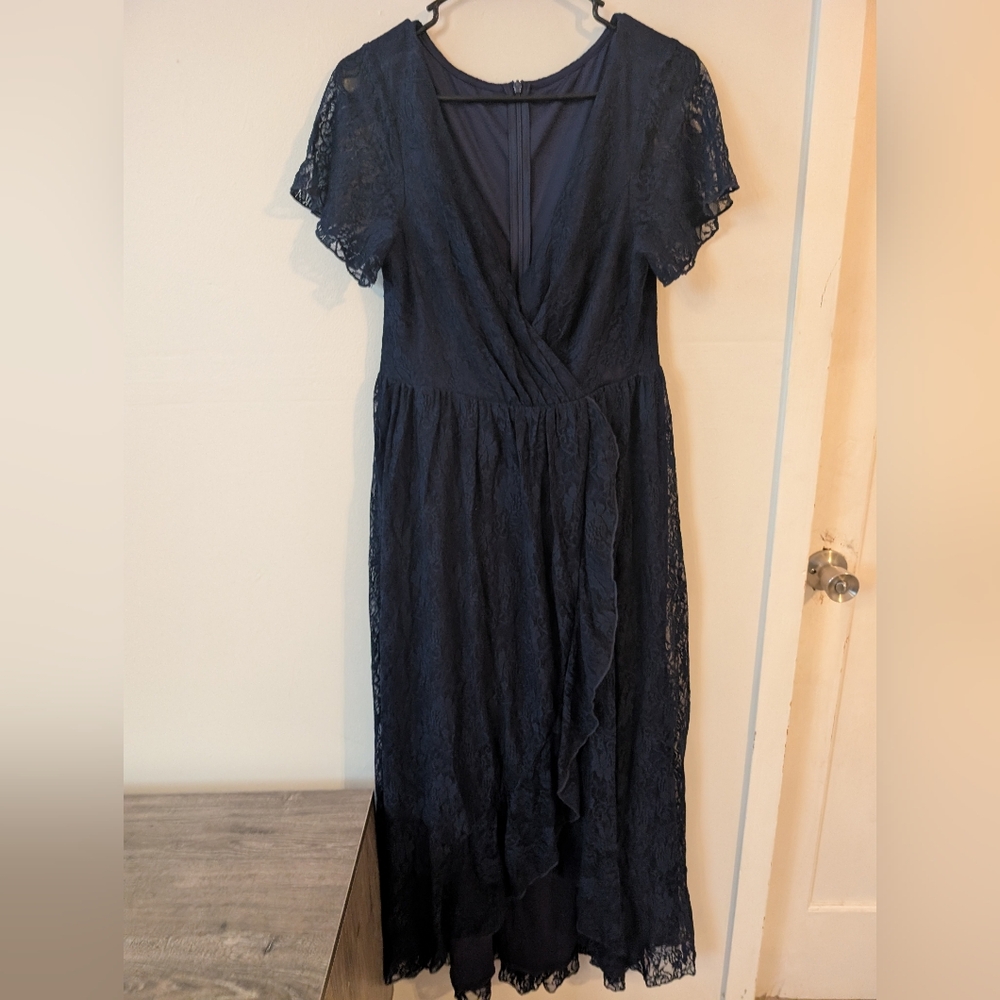 Ever Pretty Navy Blue Lace V Neck Layered Dress‎ NWT